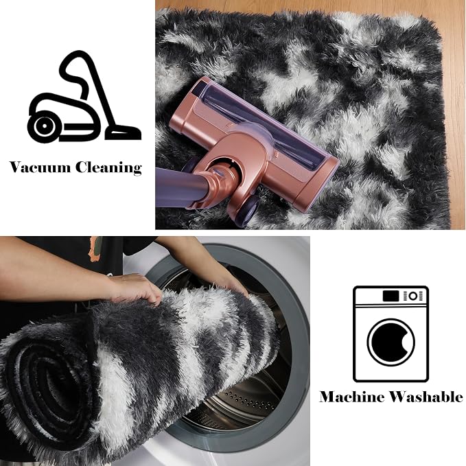 ONASAR Black and White Rugs for Bedroom Living Room, Washable Fluffy 4x6 Indoor - Image 6