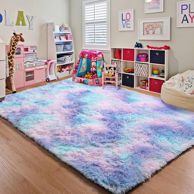 ONASAR Rainbow Rugs for Girls Bedroom, 5x8 Washable Fluffy Bedside Throw Area - Image 8