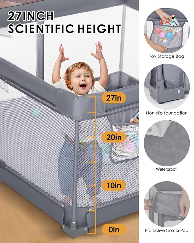 Foldable Baby Playpen, Extra Large Collapsible Play Yard - Image 3