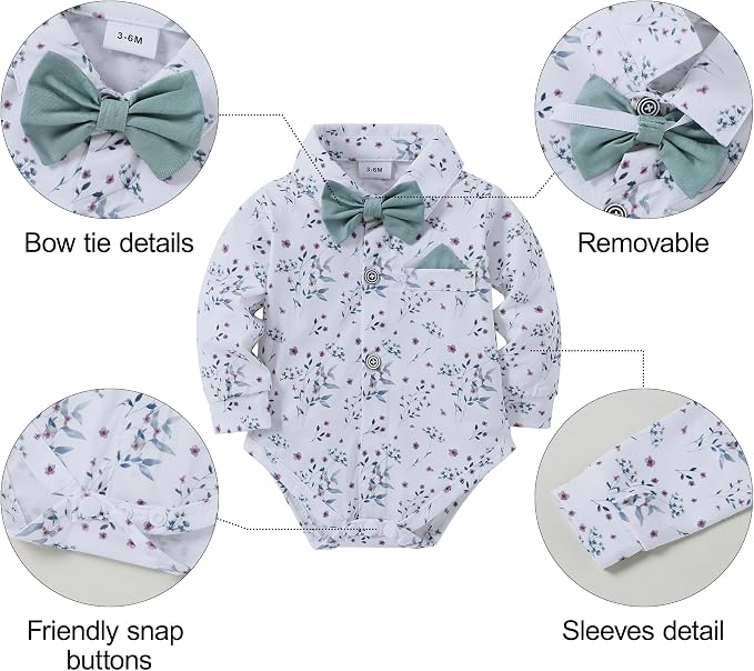 DISAUR Baby Boy Clothes Suits 4PCS Gentleman Outfit Dress Romper Beret Hat - Image 2