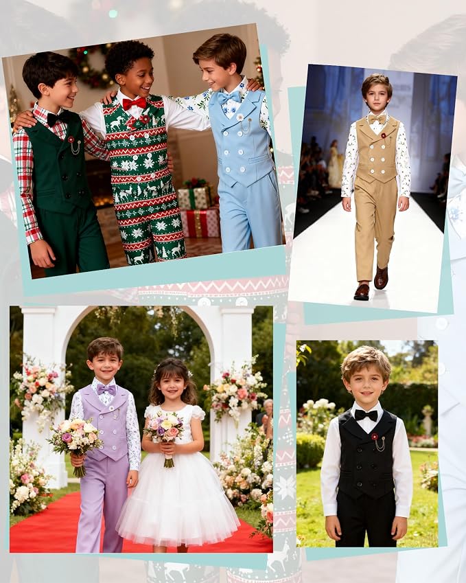 DISAUR Boys Suits Toddler Tuxedo Suit Wedding Ring Bearer Outfit Vest Pants - Image 6
