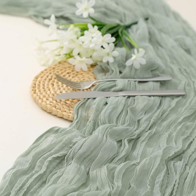 DOLOPL 8PCS St. Patricks Day Table Runner Sage Green Cheesecloth Boho Gauze - Image 5