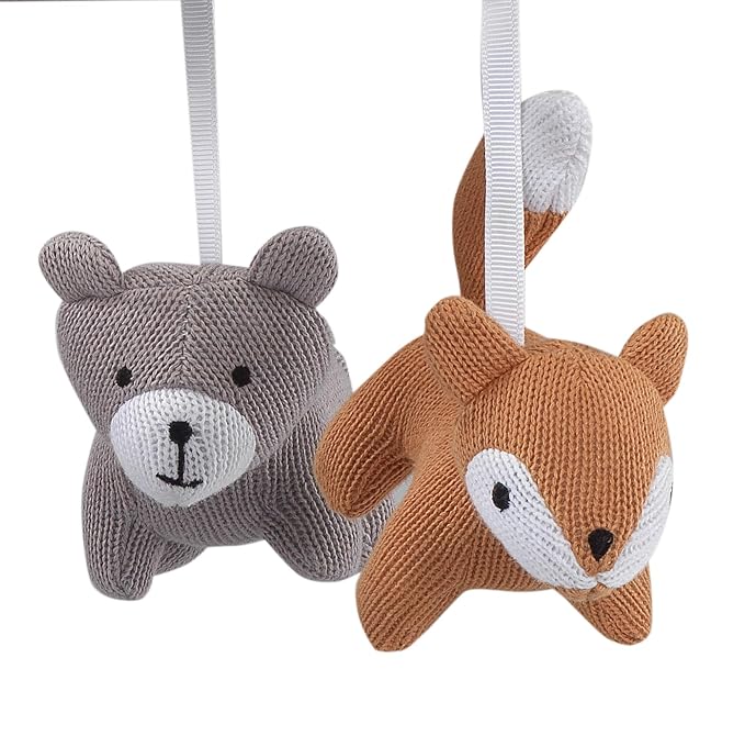 Lambs & Ivy Painted Forest Gray/Beige Fox and Bear Baby Crib Musical Mobile - Image 2