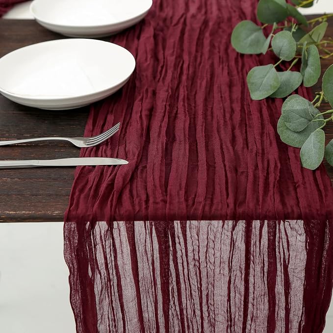 DOLOPL Christmas Table Runner Burgundy Cheesecloth Table Runner 13.3ft Boho by DOLOPLOfficial
