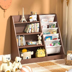 Kids Bookshelf Toy Storage Organizer 4-Tier Wood Book Rack Toddler Bookcase - Image 2