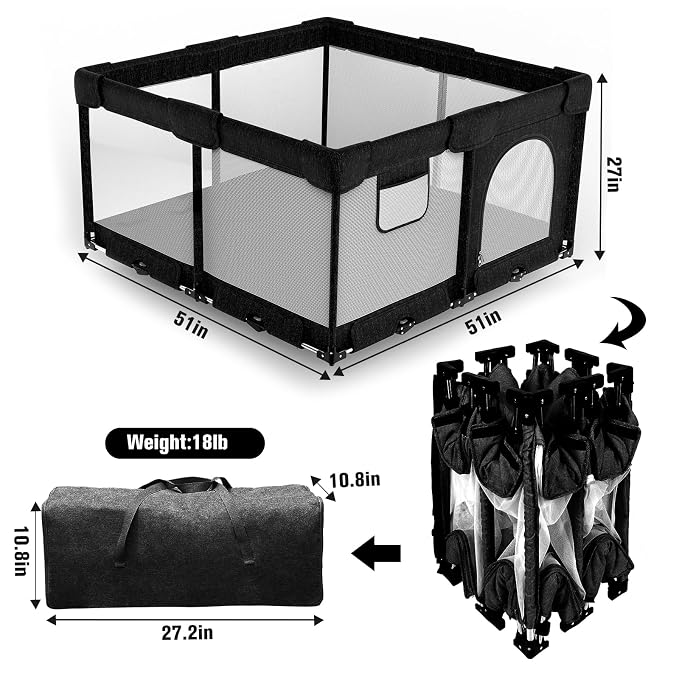 Foldable Baby Playpen with Gate, Extra Large Collapsible Play Yard - Image 2