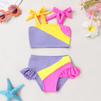 YOUNGER TREE Toddler Girls Two Pieces Swimsuit Color Block Stripe Swimwear - Image 2