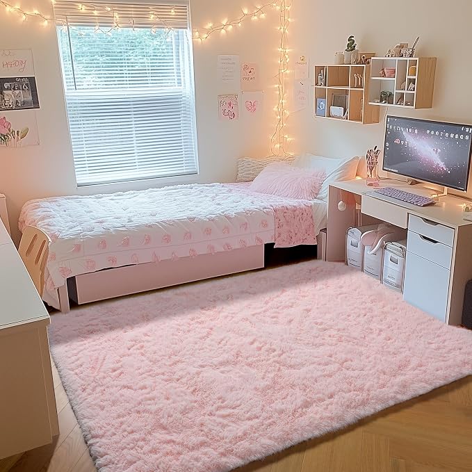 ONASAR Pink Rugs for Bedroom Girls, Fluffy 4x6 Soft Plush Fuzzy Shaggy Kids by ONASAR