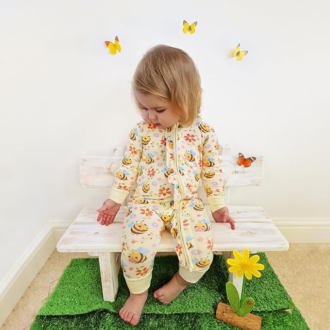 Viscose from Bamboo Ruffled Zippered One-Piece Infant Footless Sleepers Rompers - Image 6
