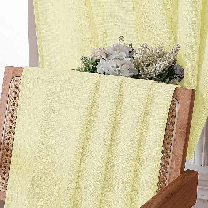 Tollpiz Short Linen Curtain Bedroom Rod Pocket Semi Sheer Curtains Burlap Light - Image 6