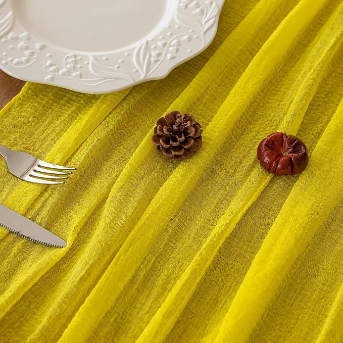 Yellow Table Runner Rustic Gauze Cheesecloth Table Runner 120 Inch 10 FT - Image 3