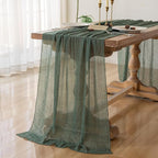 3Pcs Forest Green Gauze Rustic Cheesecloth Table Runner 120 Inch 10 FT - Image 2