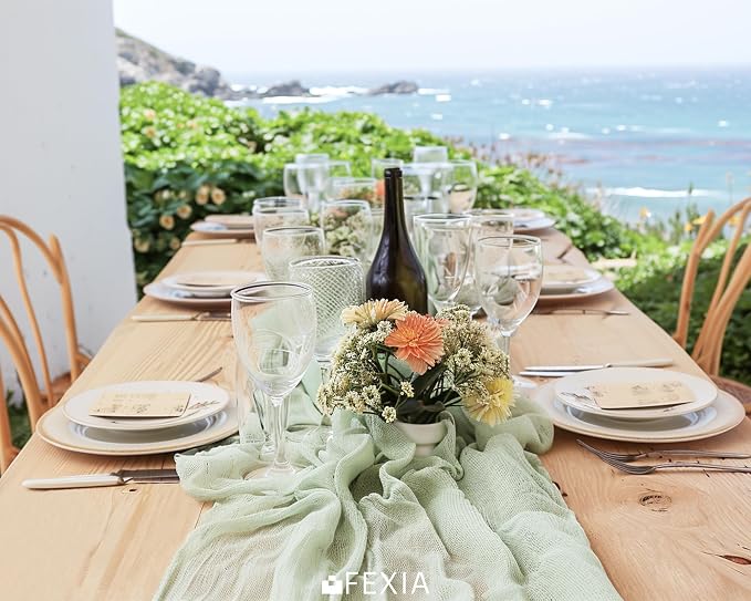 FEXIA Table Runner Sage Green Cheesecloth Table Runner 30x118 Inches - Image 4