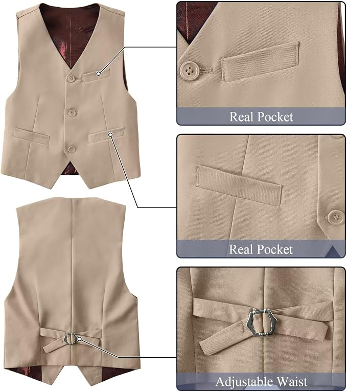 Boy's Suit Formal Slim Fit 5 Pieces Suit Set Blazer Vest Pants - Image 4