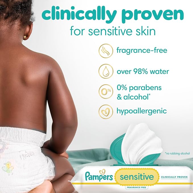Pampers Baby Wipes Sensitive, Water Based Baby Wipes, Hypoallergenic and - Image 2