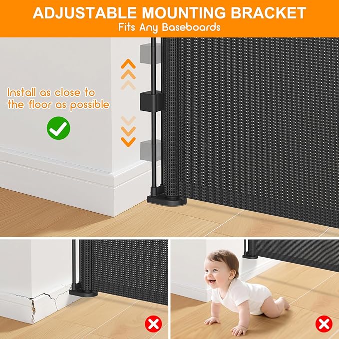 196 Inch Retractable Baby Gates Extra Wide, 41 Inch Reinforced Extra Tall Gate - Image 7