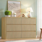 Natural 6 Drawers Dresser for Bedroom, Handleless, Modern Fluted Dresser TV - Image 4