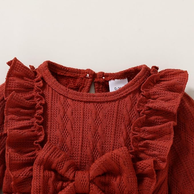 Happy Town Baby Girl Romper Infant Fall Winter Clothes Ruffle Sweater Long - Image 4