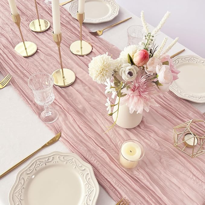 FEXIA Cheesecloth Table Runner Dusty Pink 35x120 Inches 4 Packs Gauze Table - Image 6