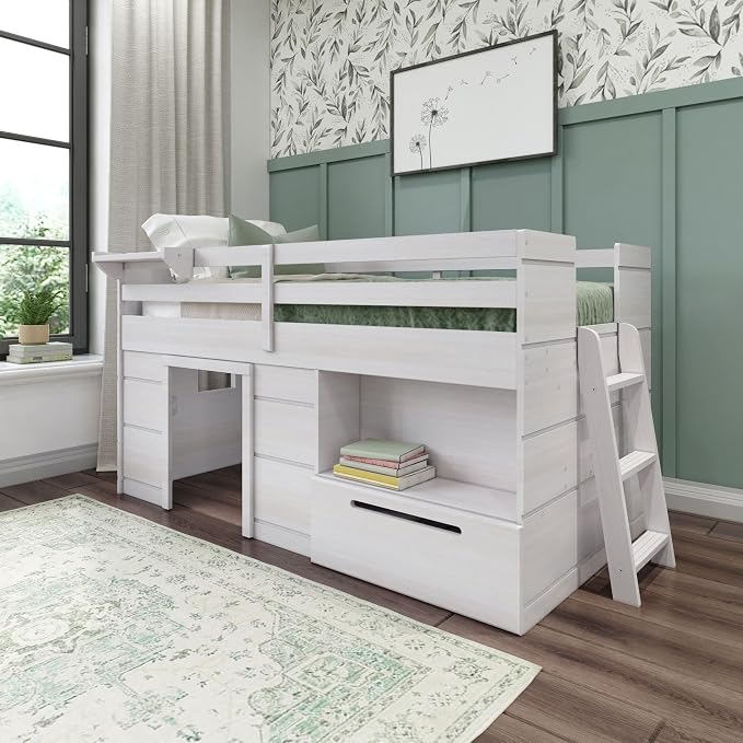 Max & Lily Loft Bed Twin Size, Solid Wood Low Loft Bed by MaxLily