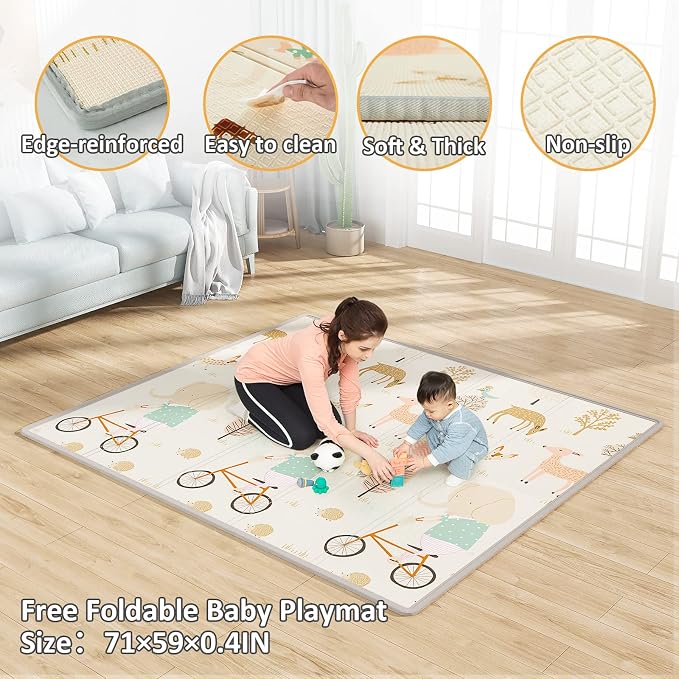 Mloong Baby Playpen with Mat, 59x71 in Extra Large Playpen - Image 4