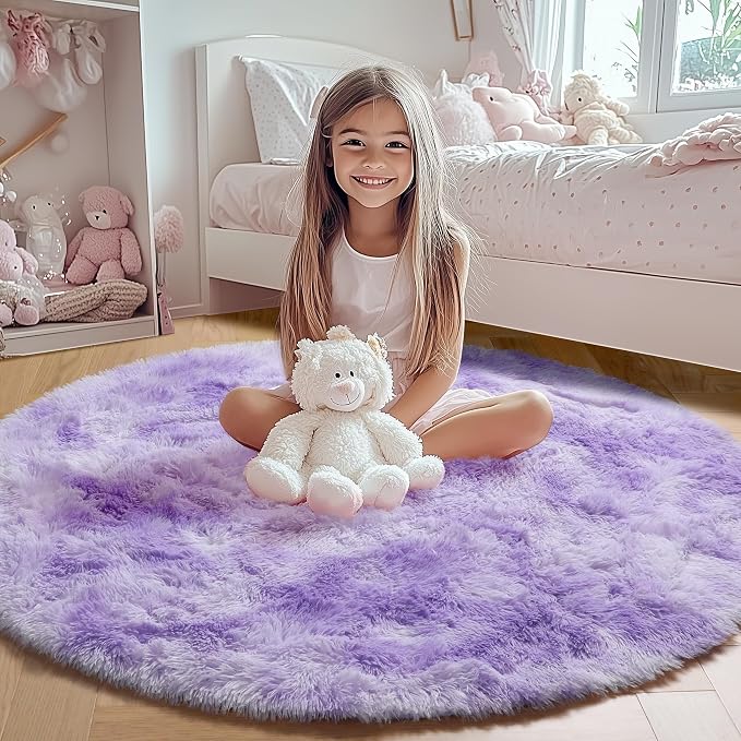 ONASAR Tie-Dyed Purple Round Area Rug 4ft, Soft Bedroom Circle Rugs Floor Mats by ONASAR