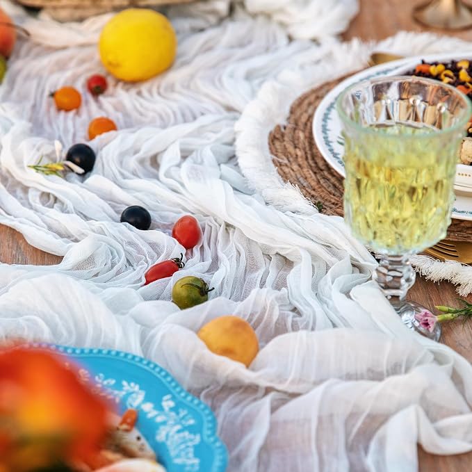 DOLOPL Ivory Cheesecloth Table Runner 13.3ft Boho Gauze Cheese Cloth Table - Image 2