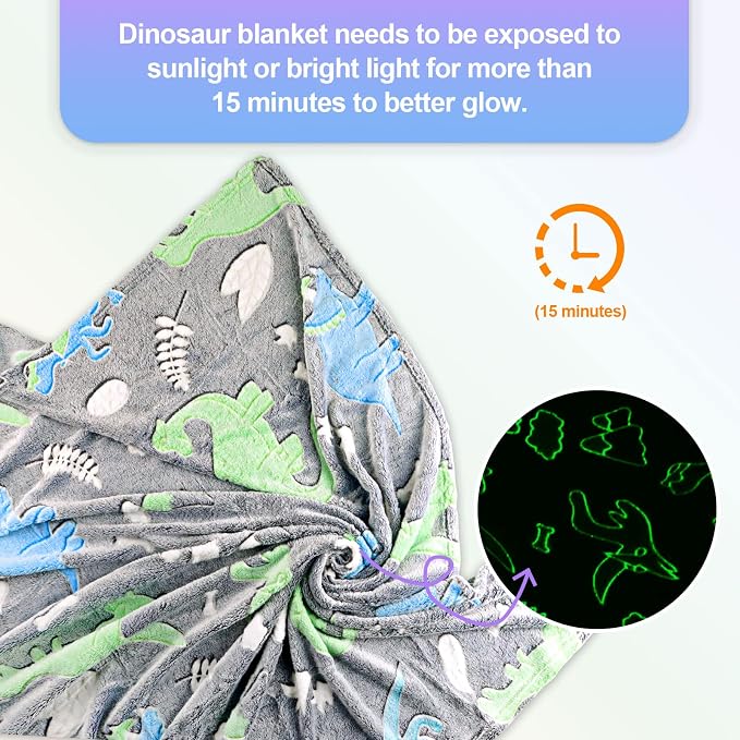 Glow in the Dark Dinosaur Kids Blanket - Image 3