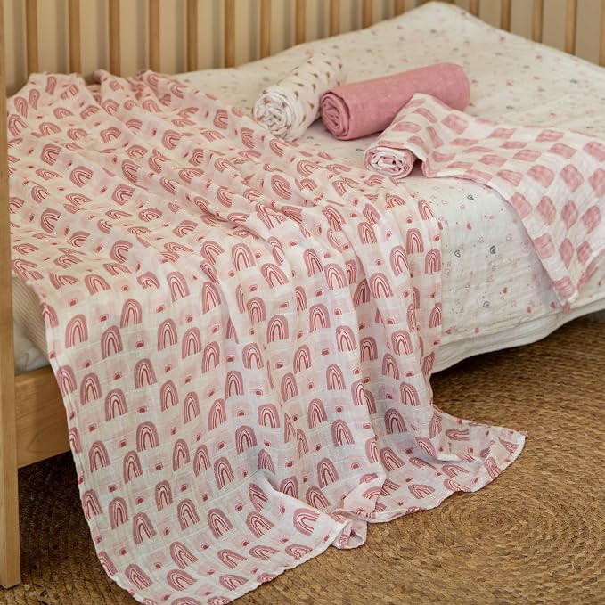 Muslin Swaddle Blankets for Newborn, 4 Pack Organic Cotton Baby Blanket - Image 3