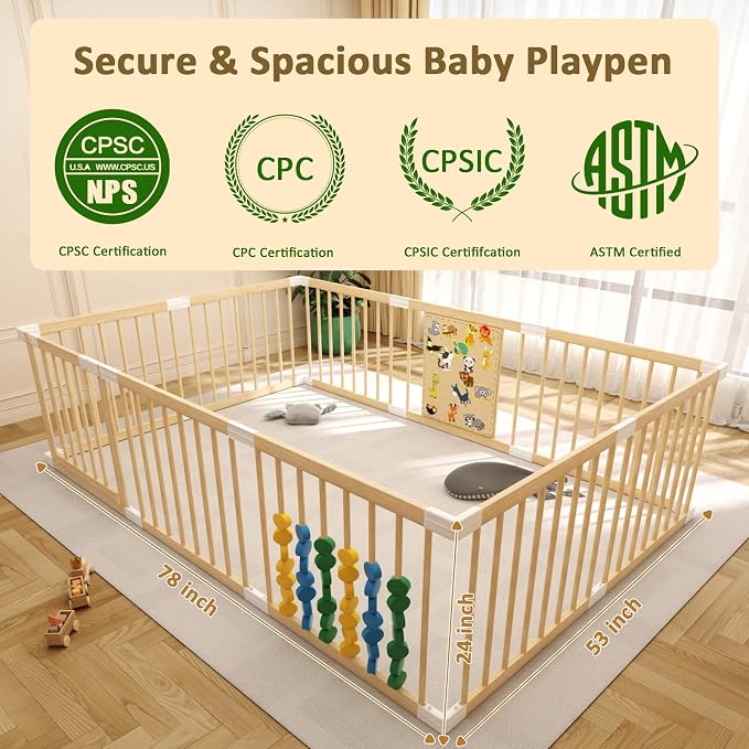 Wooden Baby Playpen, Adjustable Wooden Babies Play Pen, Portable Fence - Image 2