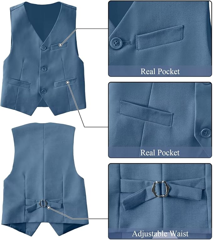 Boy's Suit Formal Slim Fit 5 Pieces Suit Set Blazer Vest Pants - Image 4
