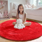 ONASAR Red Round Area Rug 4x4, Soft Bedroom Circle Rugs Floor Mat by ONASAR