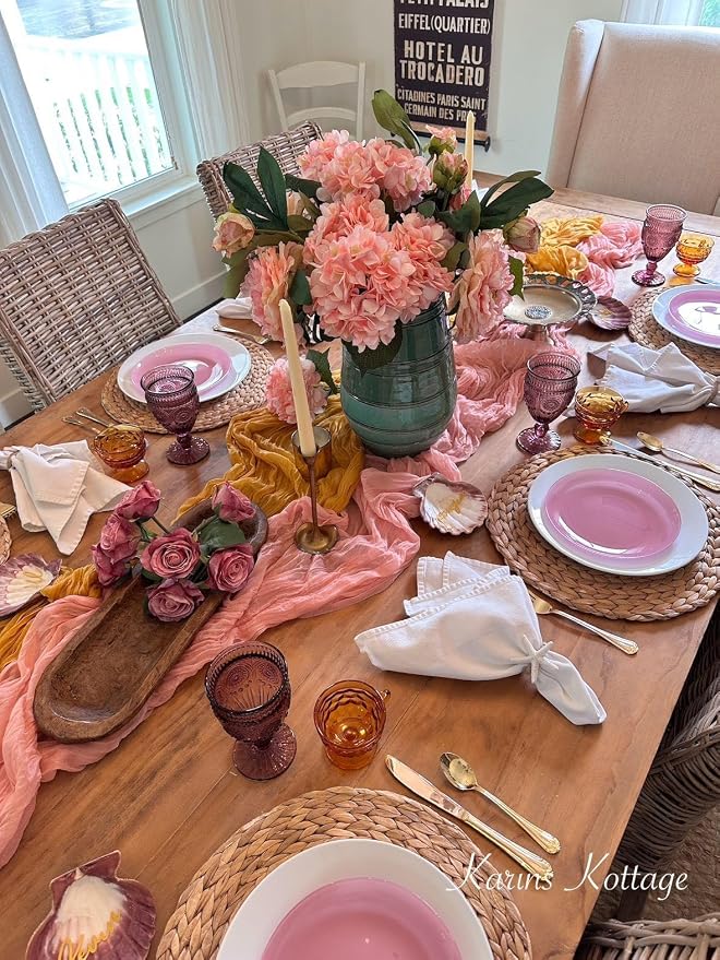 FEXIA Pink Cheesecloth Table Runner Spring Easter Table Runner 35x120 Inches - Image 5