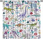 Dinosaur Curtains Cartoon Cool Funny Dino Tropical Plant Leaves Flowers by JADERYS
