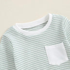 Toddler Baby Boy Fall Clothes Waffle Outfit Long Sleeve Color Blocking - Image 2