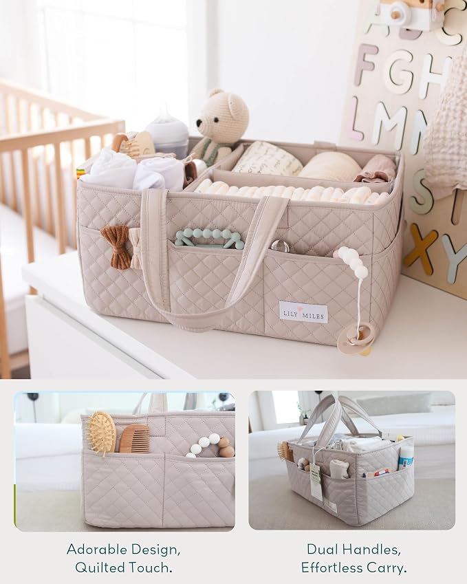 Lily Miles Baby Diaper Caddy Organizer, Quilted Nursery Storage Organizer - Image 3