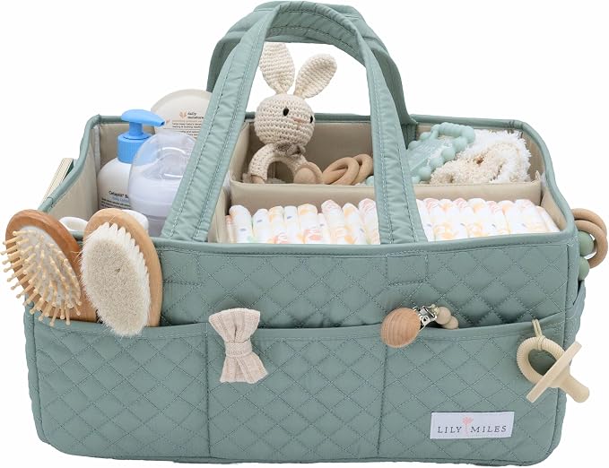 Lily Miles Baby Diaper Caddy Organizer, Quilted Nursery Storage Basket by LilyMiles