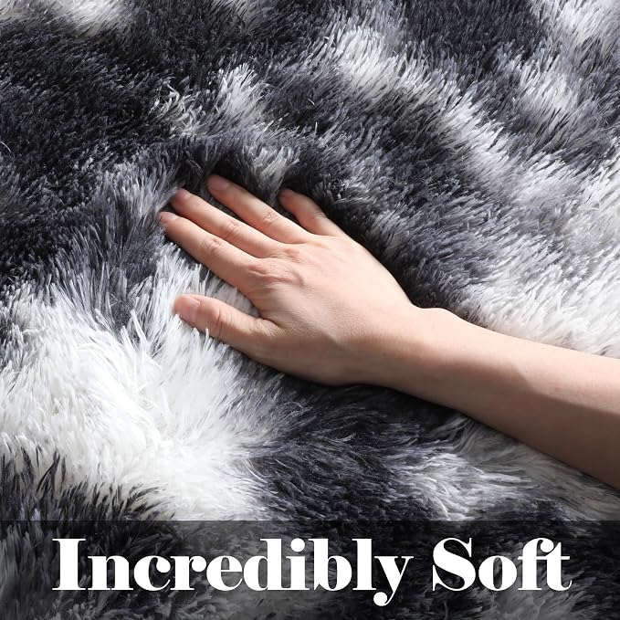 ONASAR Black and White Rugs for Bedroom Living Room, Washable Fluffy 4x6 Indoor - Image 2