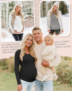 Riyiper 4 Pack Women's Maternity Shirts, Long Sleeve Cotton Ribbed Pregnancy - Image 4