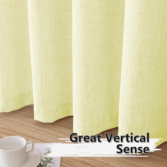 Tollpiz Short Linen Curtain Bedroom Rod Pocket Semi Sheer Curtains Burlap Light - Image 4