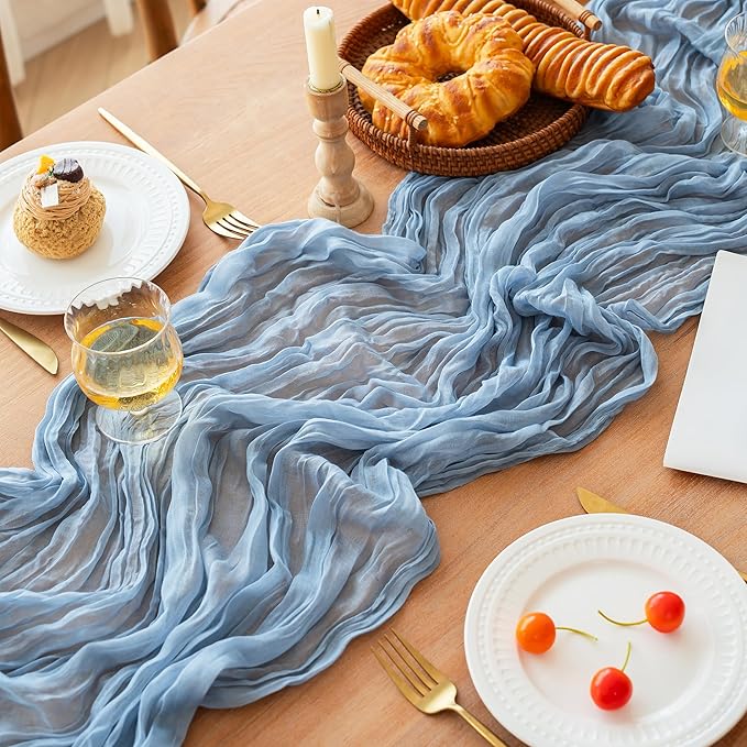 FEXIA Dusty Blue Cheesecloth Table Runner Boy Baby Shower Wedding Decorations by FEXIA
