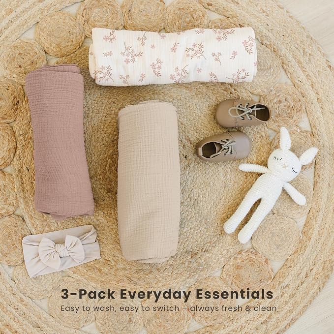 Konssy 3 Pack Muslin Swaddle Blankets - Image 4