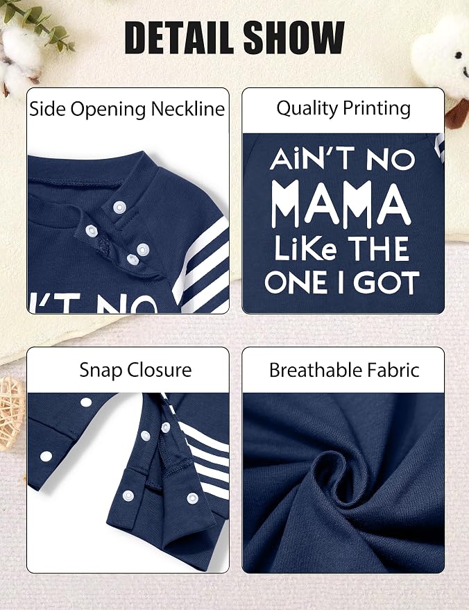 Baby Boy Clothes Infant Mamas Print Romper Stripe Sleeve Outfits Fall Winter - Image 5