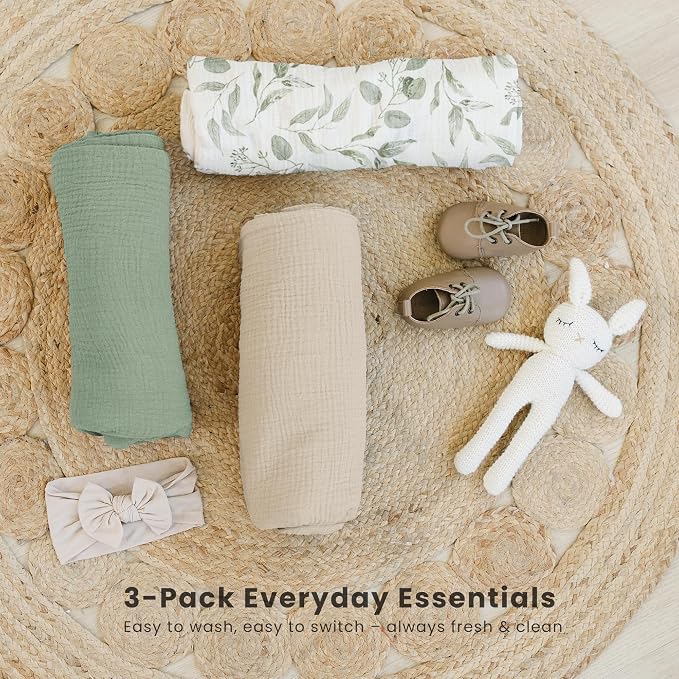 Konssy 3 Pack Muslin Swaddle Blankets - Image 4