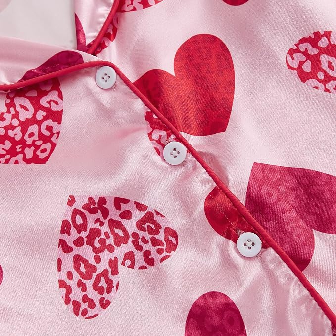 fyclemt Toddler Baby Girl Satin Pajama Set Feather Trim Long Sleeve Button - Image 6