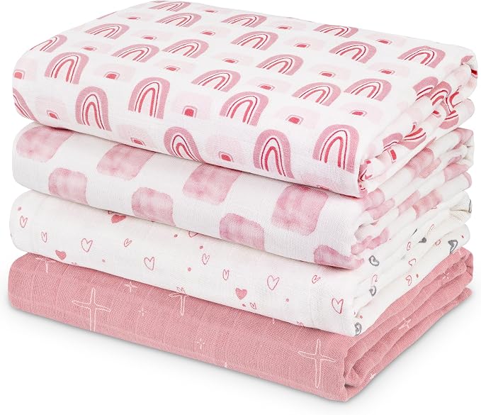 Muslin Swaddle Blankets for Newborn, 4 Pack Organic Cotton Baby Blanket by CivaruaKids
