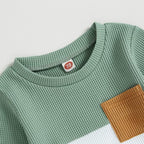 Kupretty Toddler Baby Boy Fall Winter Clothes Color Block Long Sleeve - Image 2