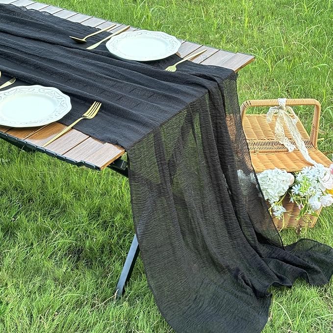 FEXIA Black Table Runner Cheesecloth 30x118 Inches Halloween Table Decor Rustic - Image 7
