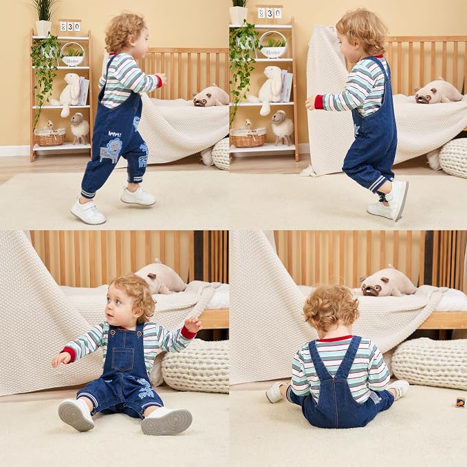 Baby Boy Clothes Set Infant Boy's Long Sleeve Romper+Dinosaur Denim Overalls - Image 4
