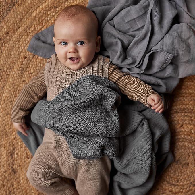 Knitted Organic Cotton Baby Blanket- Swaddle Blanket - Image 2